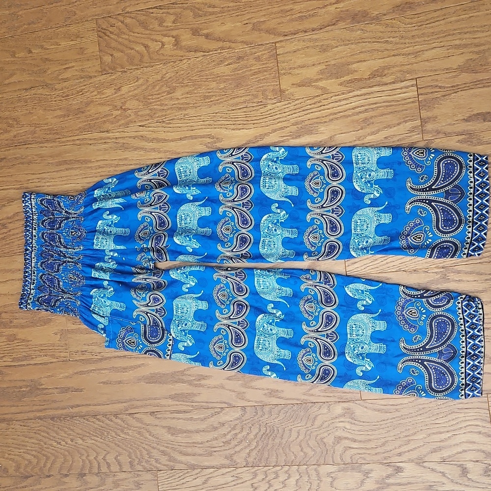 Banjamath Indigo Blue Paisley Elephant Pull On Indie Boho Harem Pants Size Med